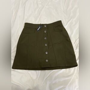 Express Olive Button-Up Mini Skirt